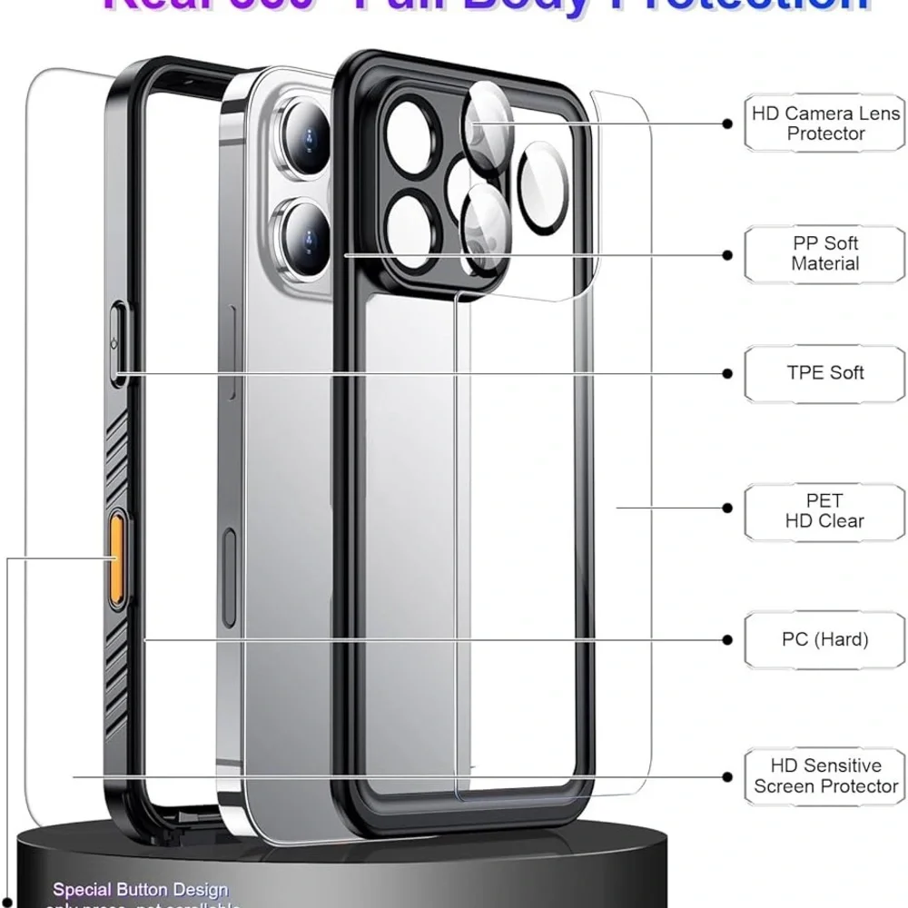 iPhone 16 Pro Waterproof, Screen &Camera Protector  ‎ drop/Shockproof 6.3